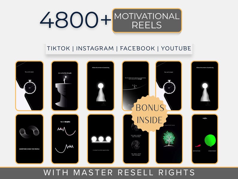 4800+ MRR Media Growth Pack, Inspirational Motivational Reels Bundle, PLR, Digital Download MP4, Success Mindset Video Content Resell Rights