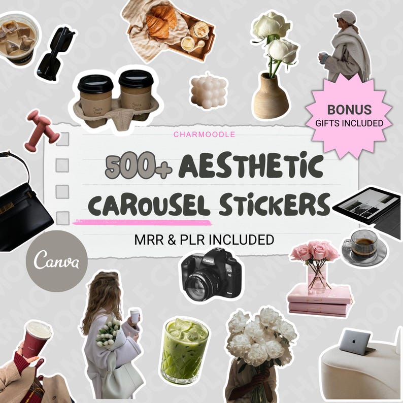 Instagram Trending Carousel Stickers | Aesthetic Viral Digital Marketing Canva Pack | MRR PLR