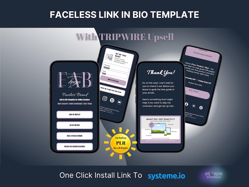 Systeme.io Sales Funnel Template – Link in Bio Page for Digital Products – Editable – PLR Included