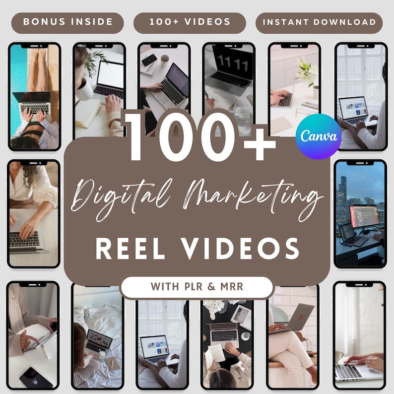 110+ Digital Marketing Videos for Instagram Reels, Faceless Digital Marketing Videos Master Resell Rights, MRR/PLR, Canva