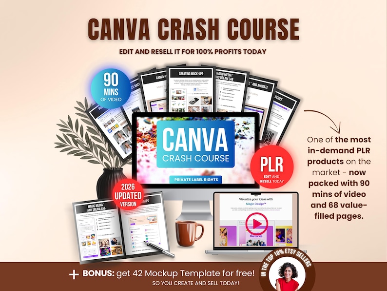Canva Crash Course with PLR Resell Rights, Editable Video Tutorial & Ebook, Canva Training Guide for Beginners and Resellers, Etsy Sellers