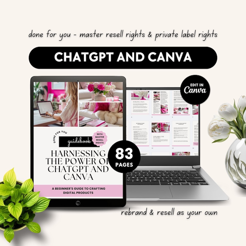 Canva and Chat GPT Done for You eBook with Master Resell Rights and PLR Faceless Digital Marketing Guide with Bonus Guidebook Canva Template