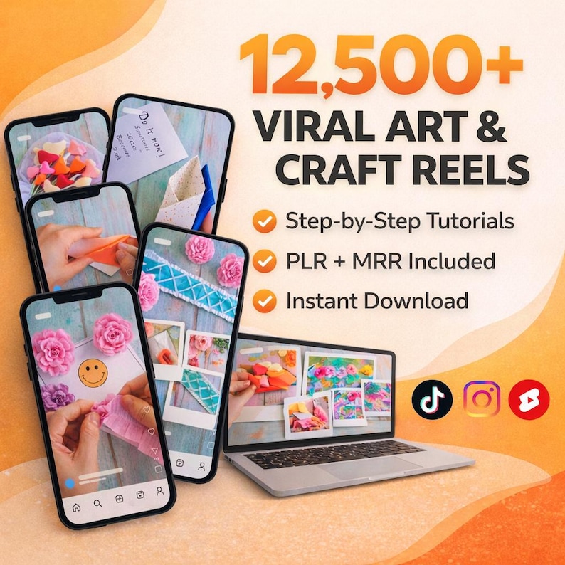 12,500+ Art & Craft Tutorial Reels Bundle, DIY Projects, Viral Videos for Instagram, TikTok and YouTube (PLR, MRR)