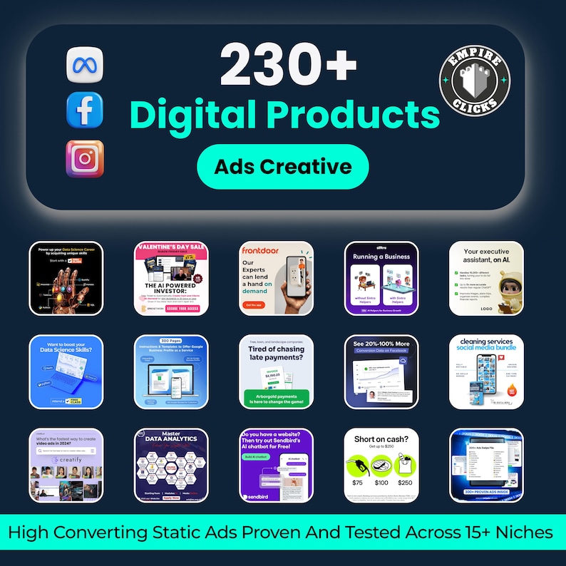 230+ Digital Product Ads | Canva Templates | PLR & Resell Rights