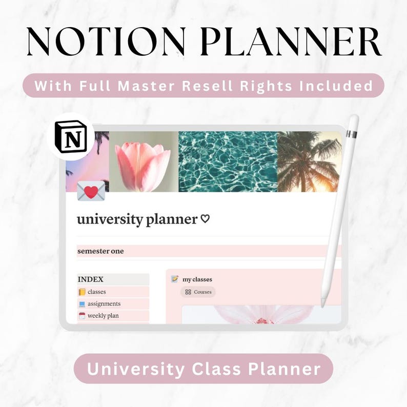 Student Notion Planner, 2026 Dashboard, University Notes, Master Resell Rights MRR