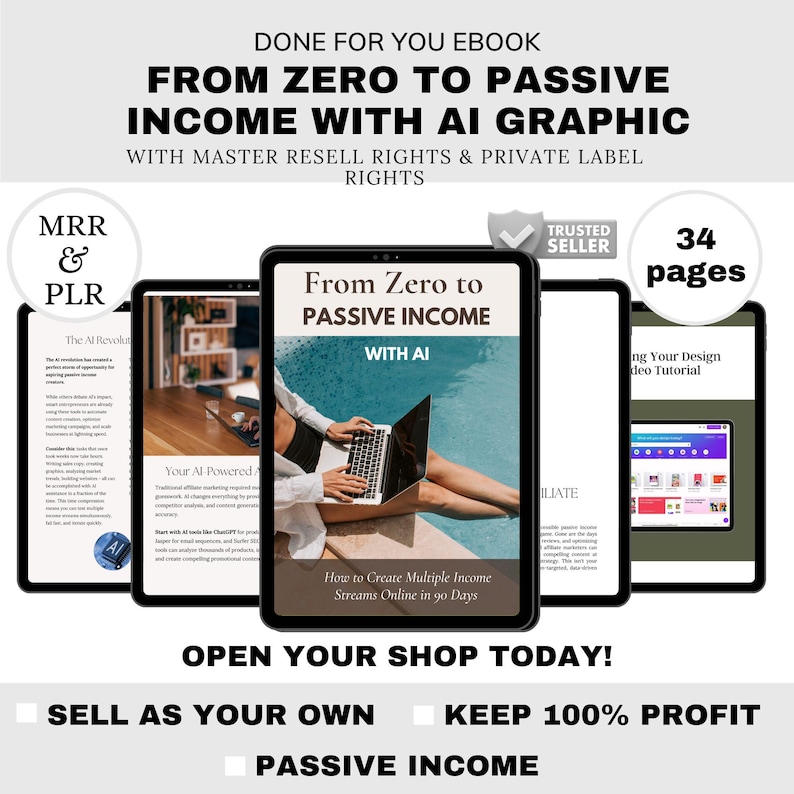 PLR Passive Income Ebook | AI Tools, Digital Marketing, Affiliate Marketing | Canva Template, Resell Rights, Online Business Guide