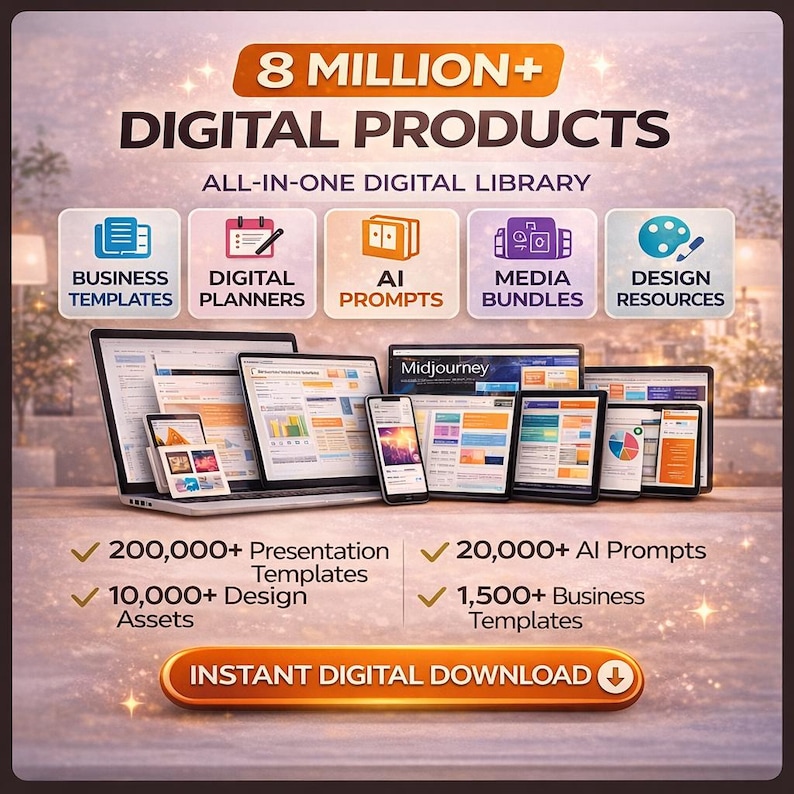 8M+ Digital Products  | Templates, AI Prompts, Planners, Notion template, Digital Resource Library