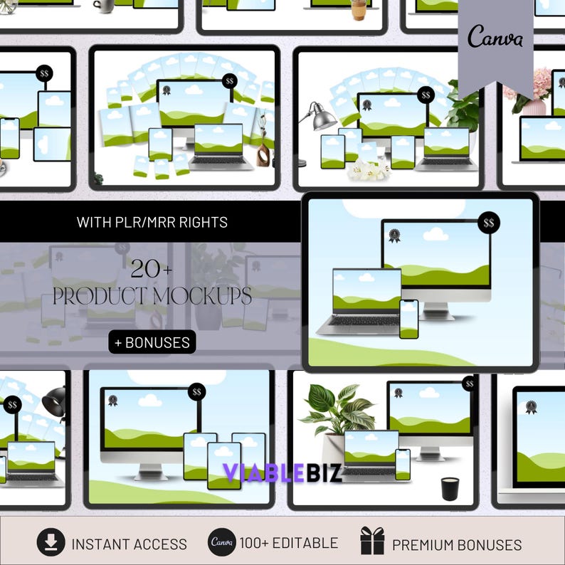 20+ Product Mockup Templates: Canva Mockups with PLR/MRR (Digital Download)
