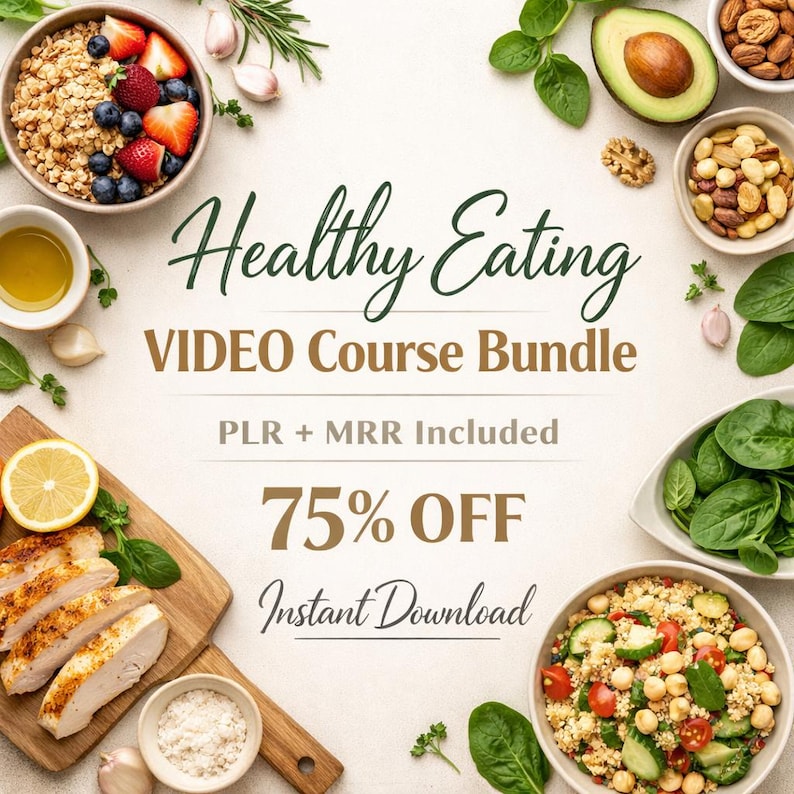Healthy Eating Course Bundle PLR MRR | Weight Loss eBook + Video Training | Nutrition Digital Product | Resell Rights Included