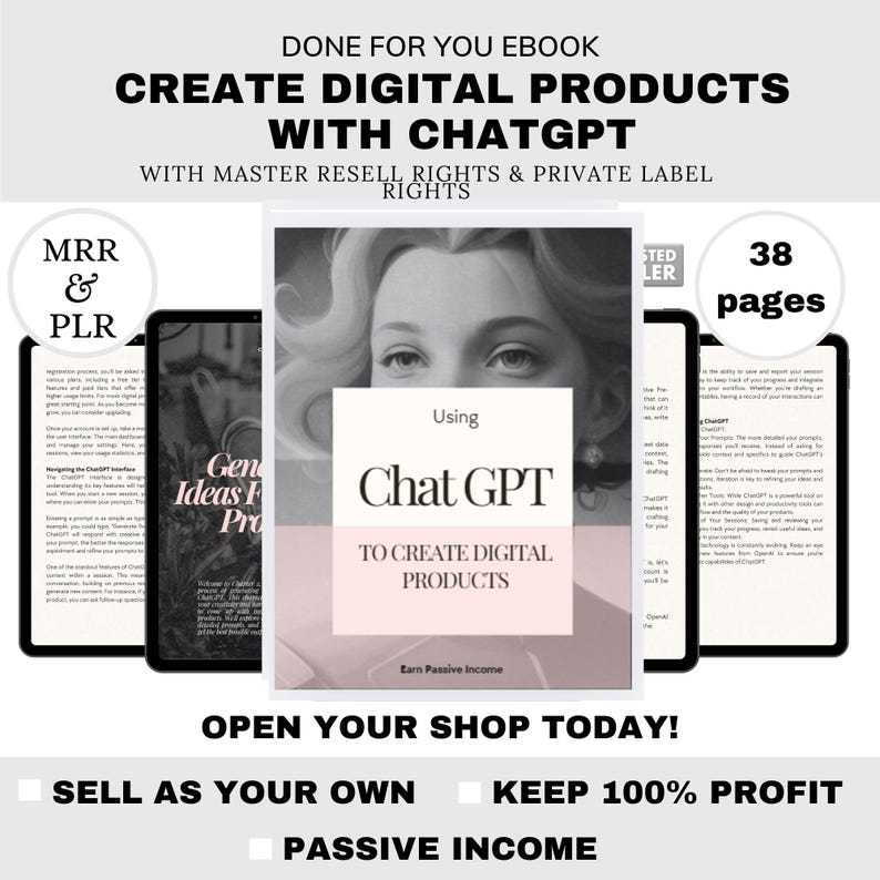 ChatGPT PLR Ebook | AI Side Hustle & Passive Income Guide | Canva Editable Template Resell Rights AI Tools Prompts for Beginners