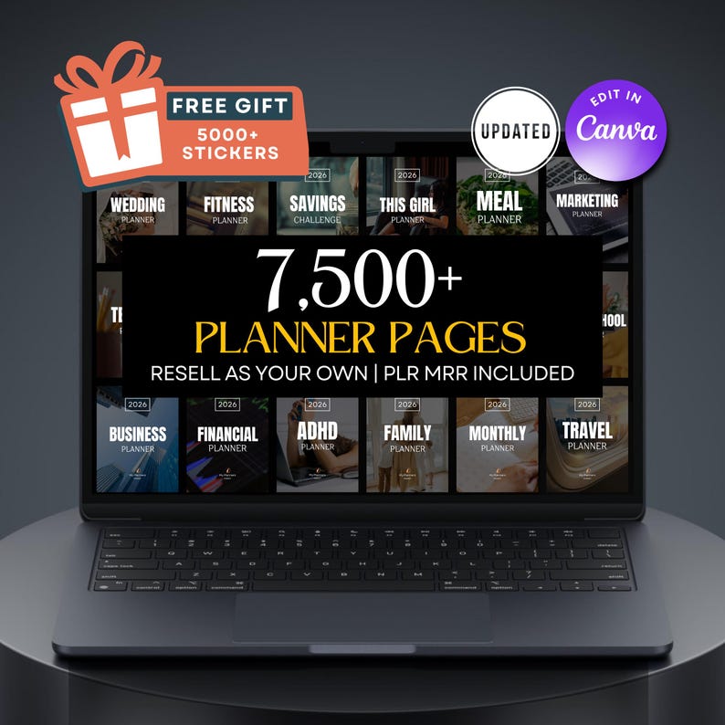 7500 Digital Planner Pages Bundle PLR MRR Editable Canva Templates w/ Resell Rights Business Sport Fitness Wellness Mindset Plr Planners