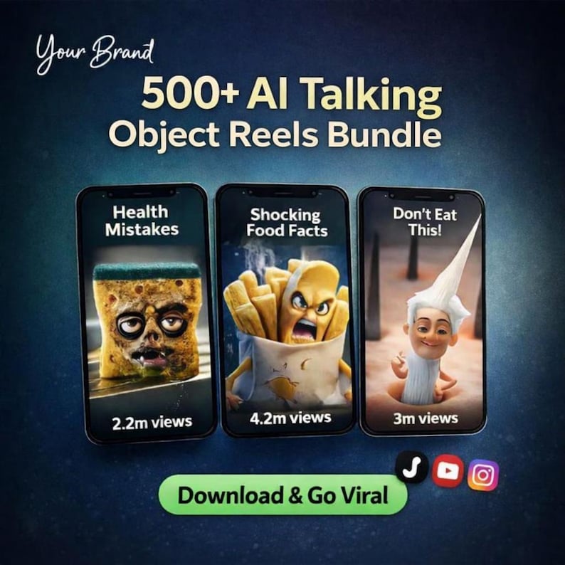 AI Talking Object Reels Bundle | Viral TikTok, YouTube, Instagram | PLR & MRR