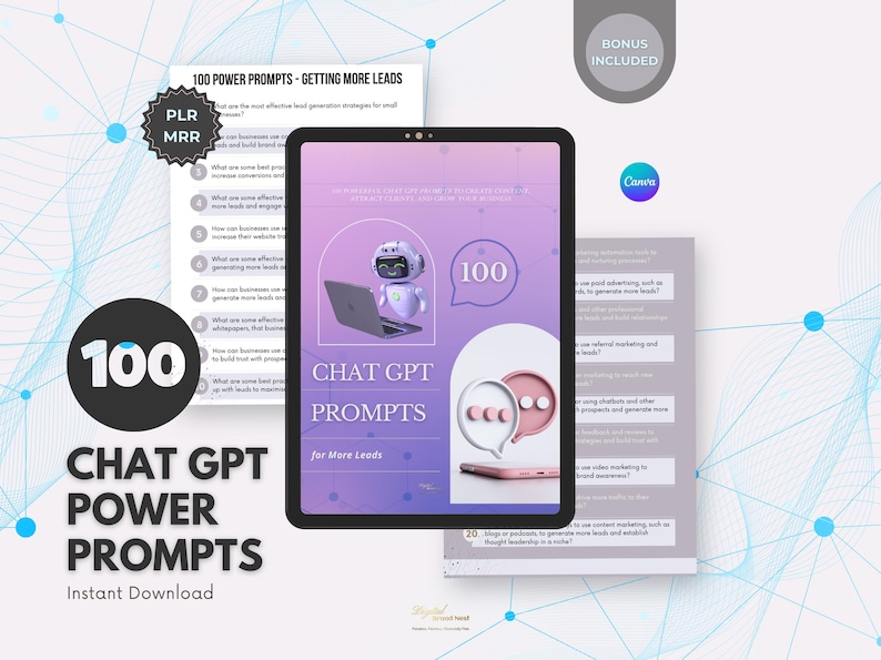 100 ChatGPT Prompts for More Leads | AI Marketing Prompts | PLR | MRR | Social Media Growth | Digital Product for Entrepreneurs