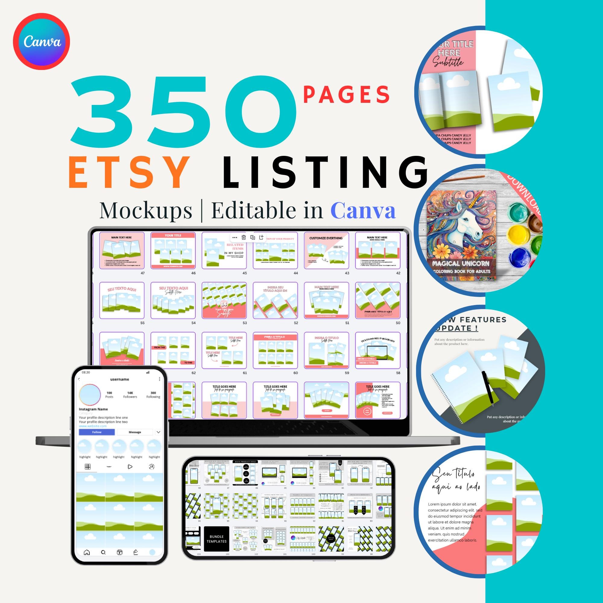 350 Etsy Listing Mockups , MRRPLR , Canva Editable Templates Bundle , Digital Product Mockup , resell rights