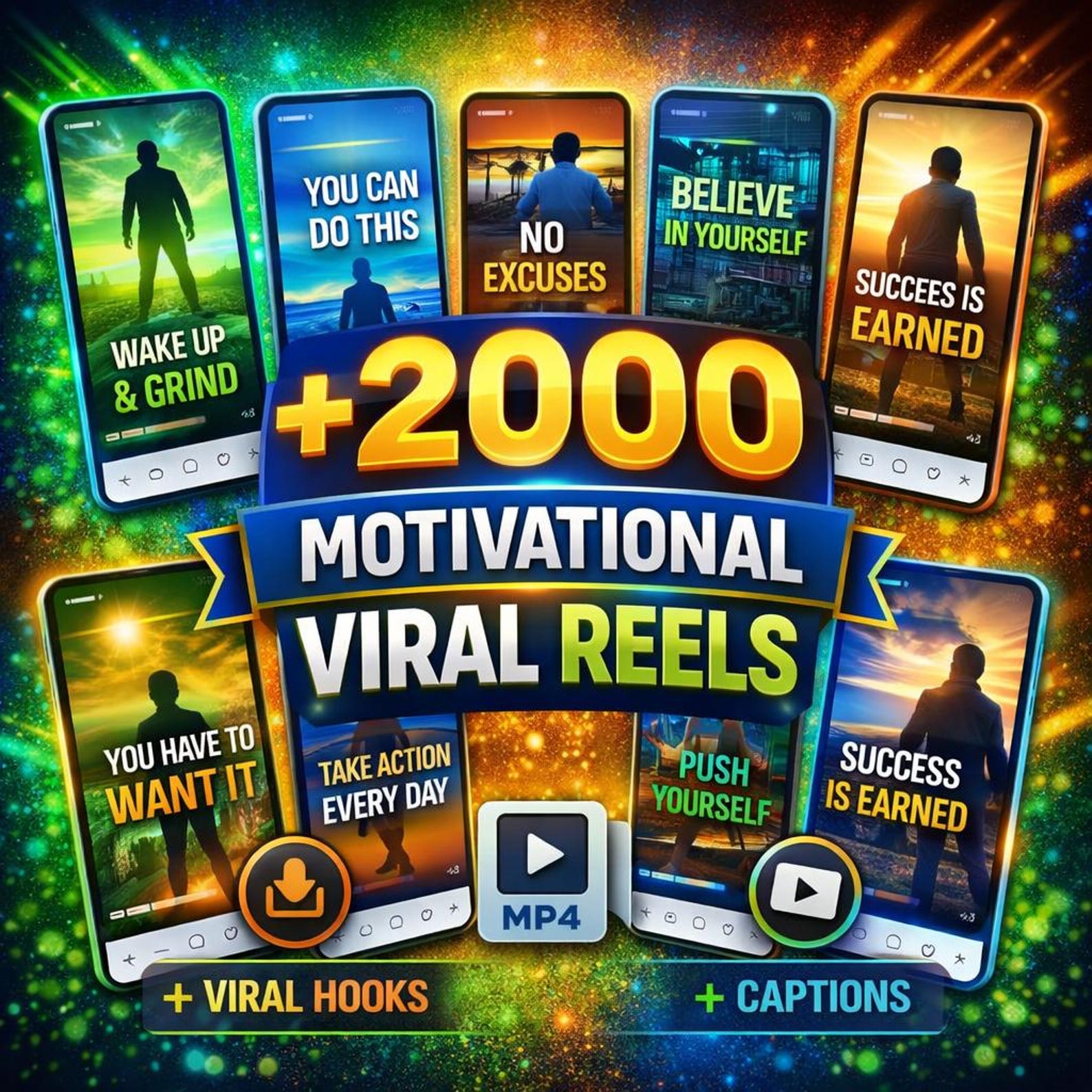 1300+ Motivational Reels Bundle: Viral Faceless Videos, Canva Editable (PLR & MRR Digital Download)