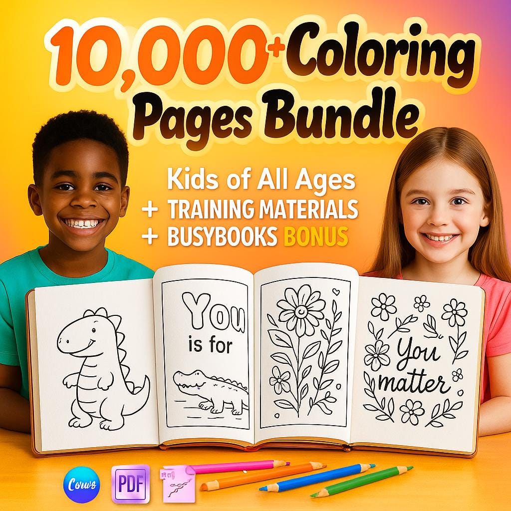 10k+ Kids Coloring Pages Bundle | Printable Sheets with PLR & MRR Rights + Bonus