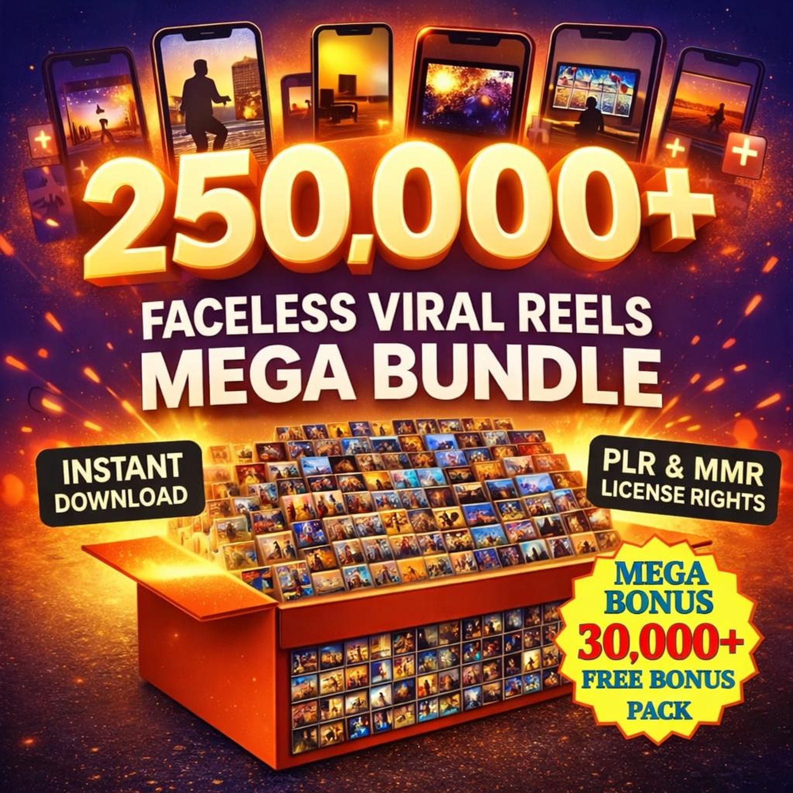 250,000+ Viral Reels PLR MRR Resell Rights Commercial Use Ultimate Content Vault Bundle