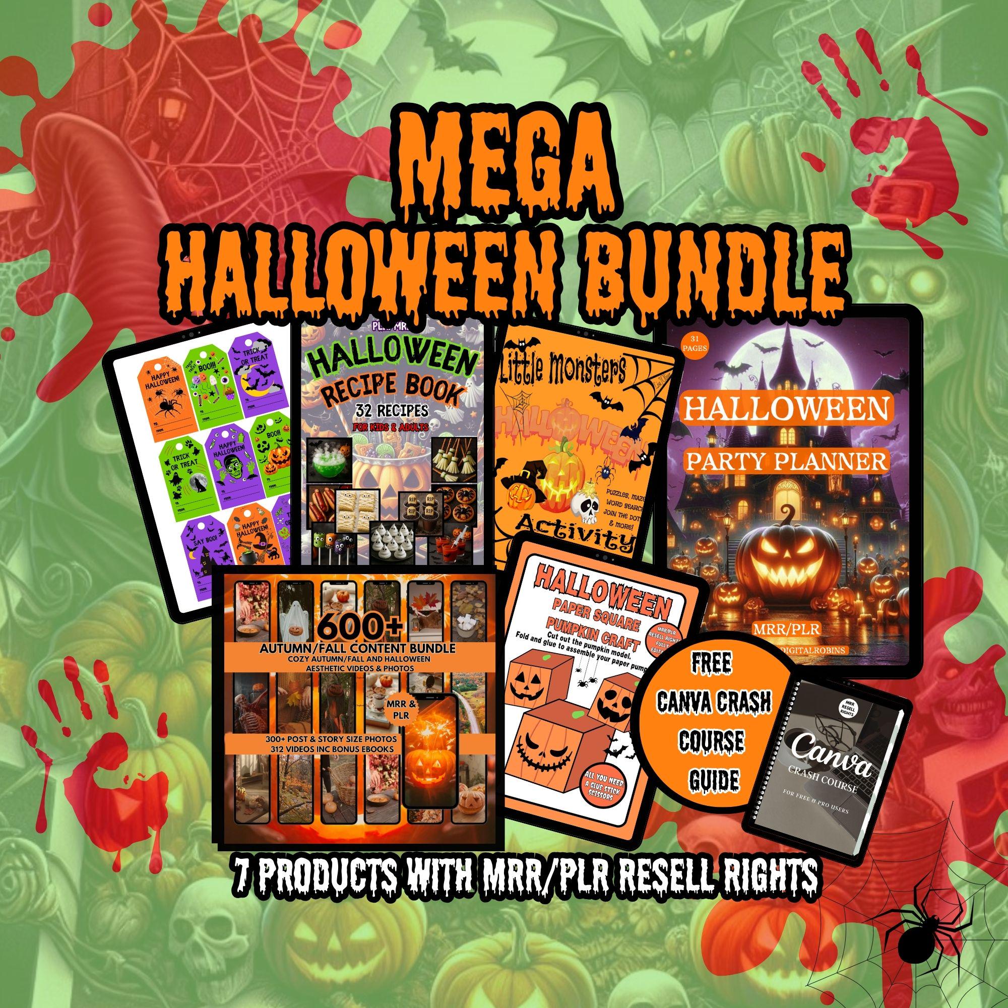 Halloween Mega Bundle 7 digital products, Canva templates, PLR/MRR resell rights PDF