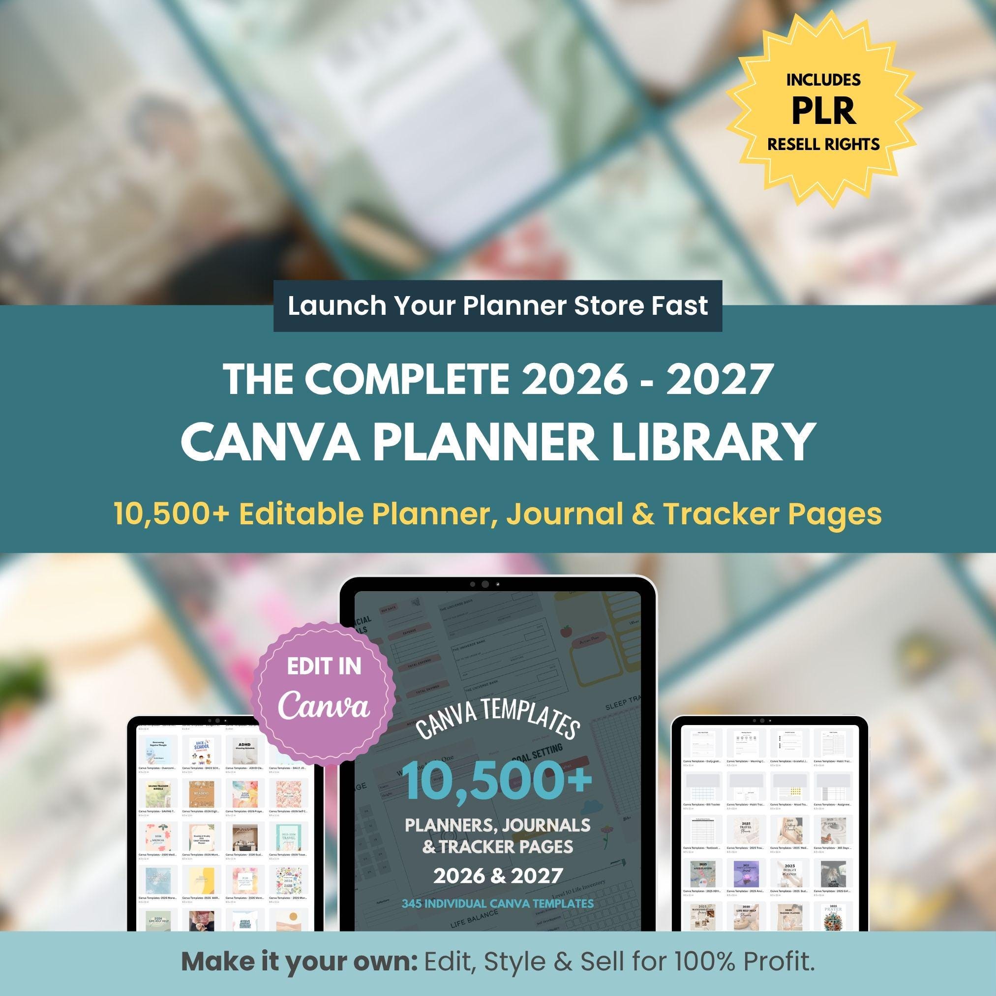 10,500 Canva Planner Templates | 2026-2027 Editable Planners, Journals, Trackers & Calendars | PLR Master Resell Rights Bundle