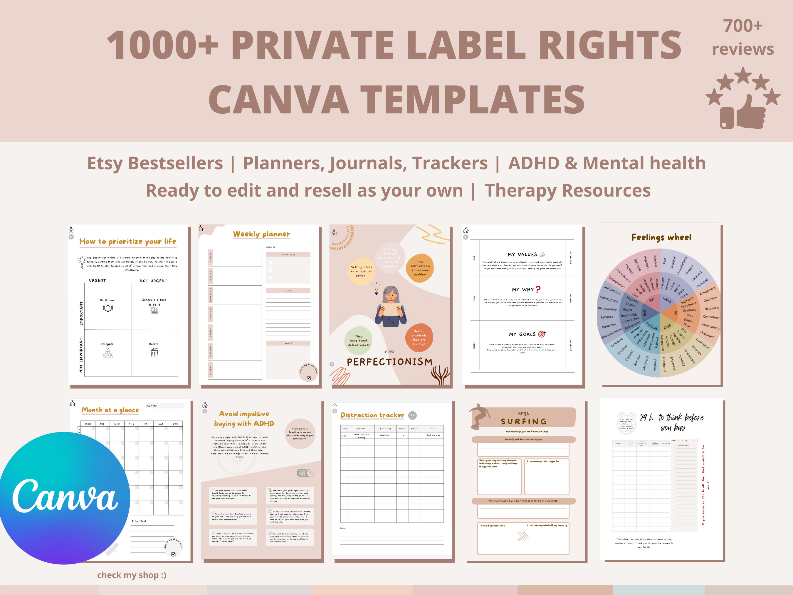 1000+ ADHD & Mental Health Canva Templates: PLR Master Resell Rights