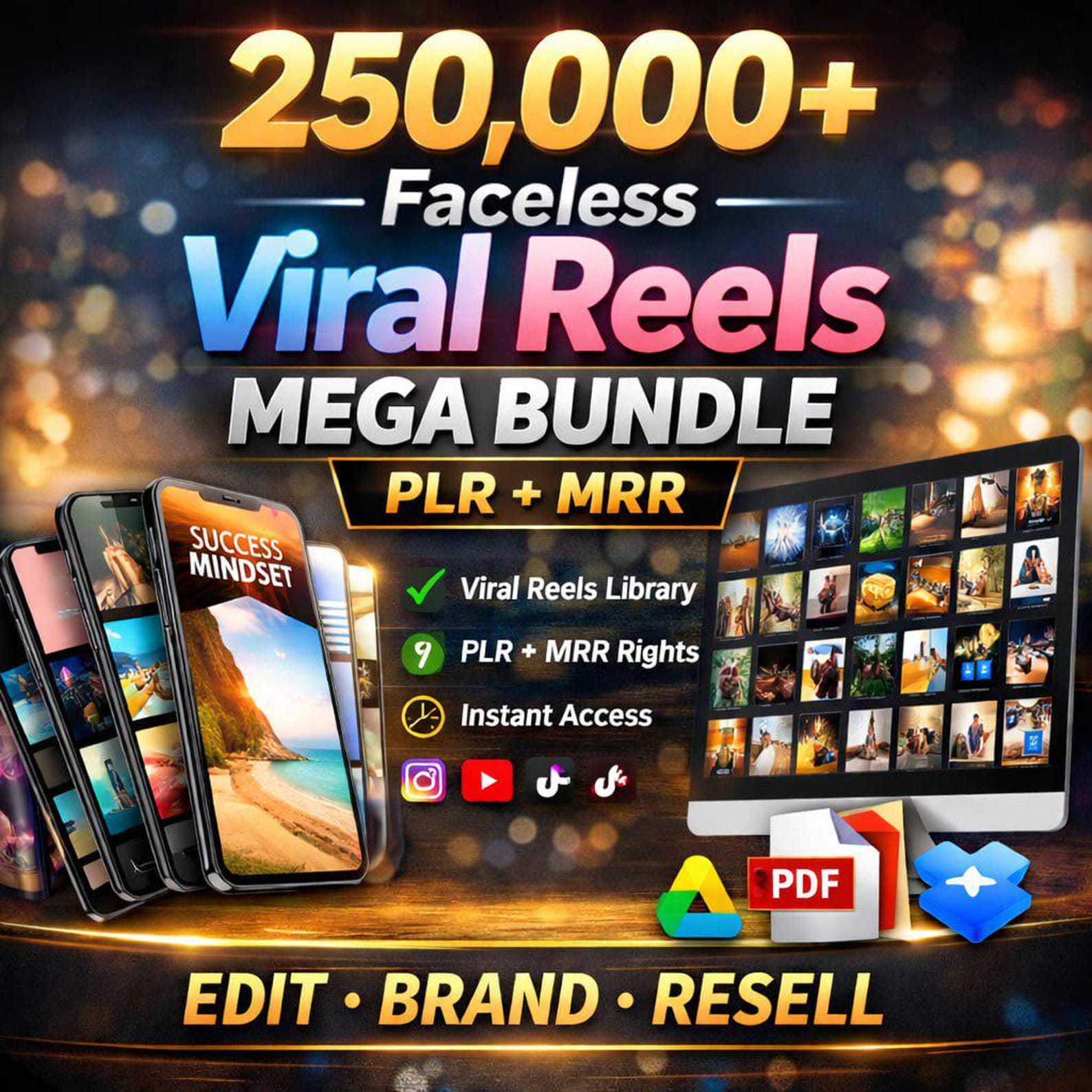 250,000+ Viral Reels Mega Bundle (PLR/MRR) | Faceless Reels Content | Instagram Reels, TikTok & YouTube Shorts | Digital Download