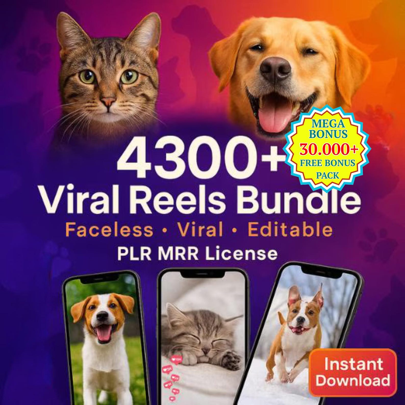 4300+ Pet Reels PLR MRR Resell Rights Commercial Use Funny Dog Cat Content Bundle
